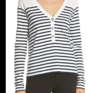 La Ligne Women’s Charlie Stripe Henley Long Sleeve Pullover Top Size XL